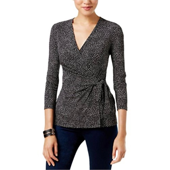 Anne Klein Tops - Anne Klein Faux Wrap Top Black & White Size S